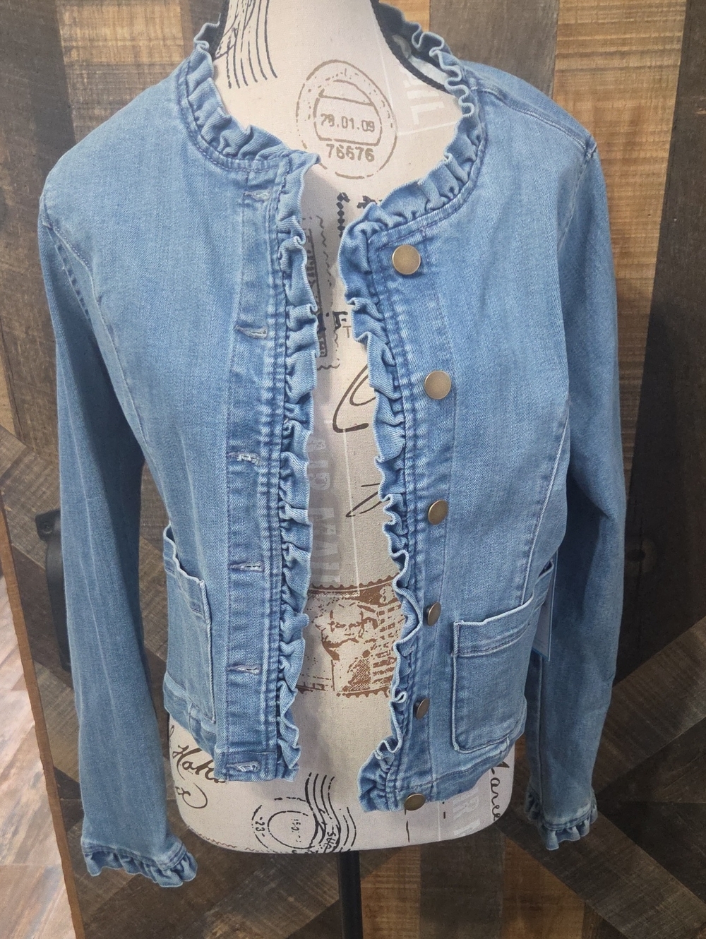 Draper James Light Blue Ruffle-Trim Denim Jacket
